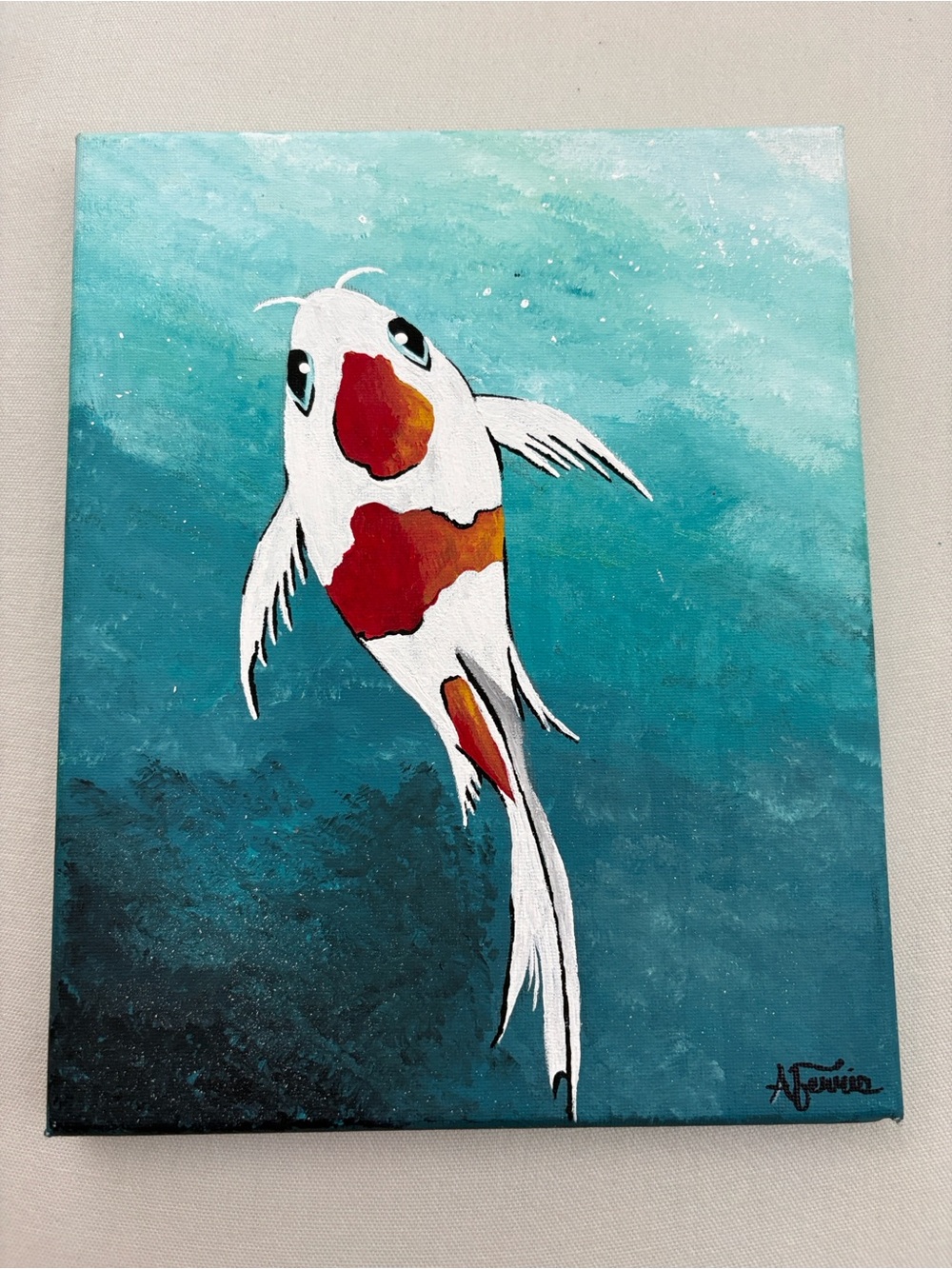 Koi Fish Painting on 8 x 10 Canvas